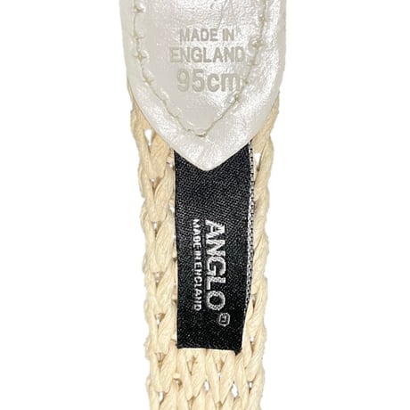 MADE IN ENGLAND製 ANGLO レザーコンビ編み込みベルト ホワイト×アイボリー W95サイズ