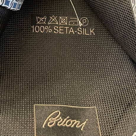 MADE IN ITALY製 Brioni LIMITED EDITION HANDMADE 総柄プリントシルクネクタイ グリーン×グレー