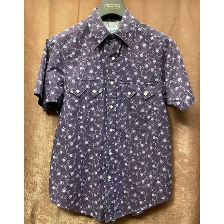 MADE IN USA製 Rockmount Ranch Wear 半袖花柄ウエスタンシャツ パープル 14.5サイズ