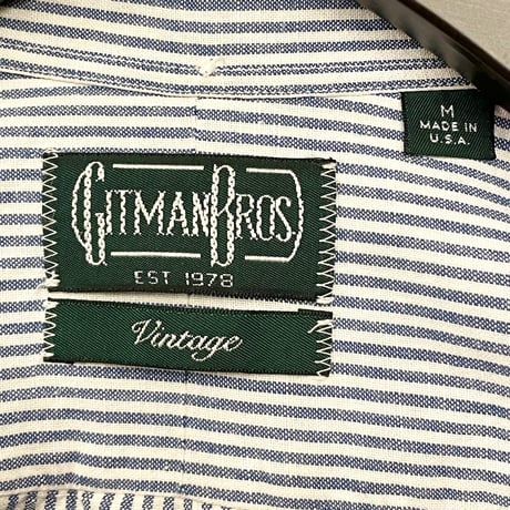 MADE IN USA製 GITMAN BROS VINTAGE ストライプ柄半袖ボタンダウンリネンコットンシャツ ホワイト×ブルー Mサイズ