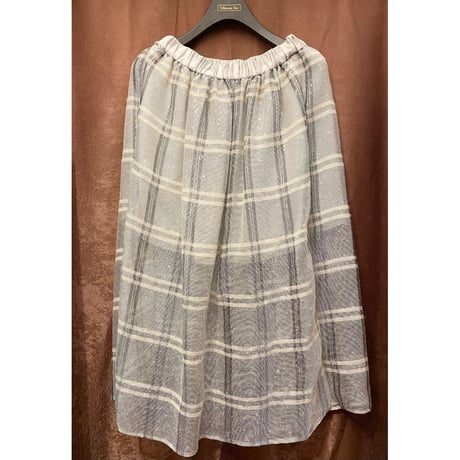 MADE IN BULGARIA製 EMPORIO ARMANI シルク混スパンコールロングスカート シルバー 40サイズ