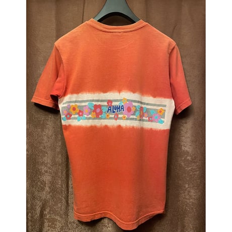 MADE IN USA製 Go BaReFooT アロハ柄プリントTシャツ オレンジ Sサイズ