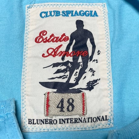 BLUNERO INTERNATIONAL CLUB SPIAGGIA VネックTシャツ スカイブルー 48サイズ