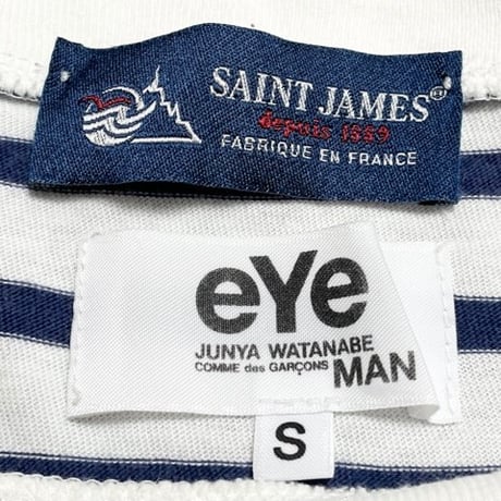 MADE IN FRANCE製 eYe JUNYA WATANABE MAN × SAINT JAMES Wネームボーダー柄カットソー ホワイト×ネイビー Sサイズ