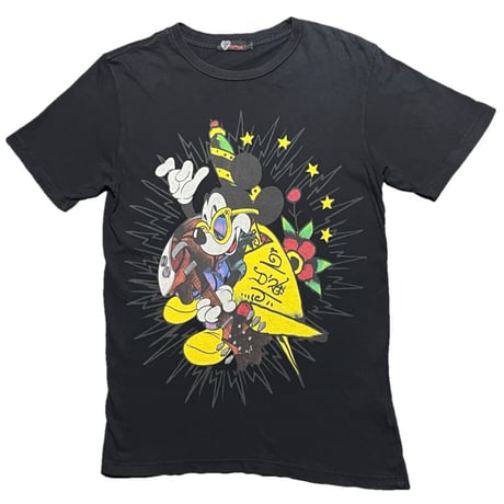 激レア MADE IN USA製 ED HARDY × DISNEY MICKEY MOUSE 限定コラボレーション 半袖プリントTシャツ ブラック Sサイズ