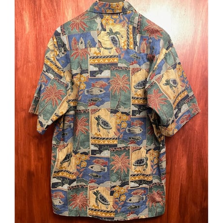 MADE IN HAWAII製 TORI RICHARD 総柄 アロハ柄 半袖コットンシャツ マルチカラー Lサイズ