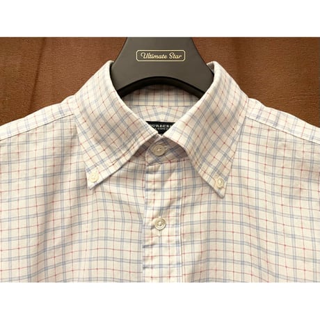 MADE IN JAPAN製 BURBERRY LONDON 半袖チェック柄ボタンダウンシャツ ホワイト 39サイズ