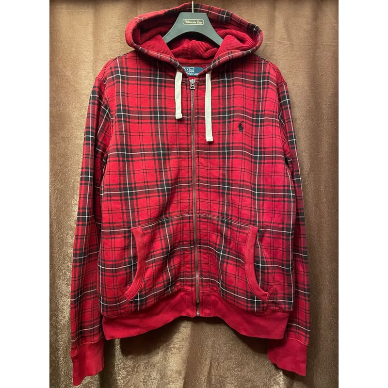 Polo by Ralph Lauren チェック柄フルジップパーカー レッド L Polo by Ralph Lauren チェック柄フルジップパーカー レッド L