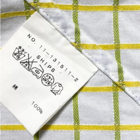MADE IN JAPAN製 SHIPS 長袖ボタンダウンチェックシャツ ホワイト×ブルー Mサイズ