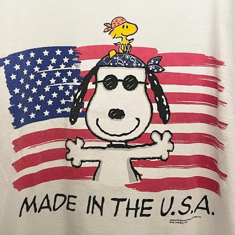 レア MADE IN USA製 80s～90s Changes × PEANUTS SNOOPY 「MADE IN THE U.S.A.」 アメリカ星条旗プリントTシャツ ホワイト Mサイズ