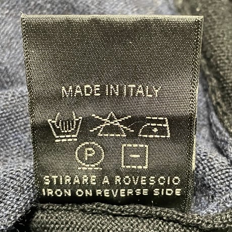 MADE IN ITALY製 VNECK プルオーバーメリノウールパーカー ネイビー×ブラック 50サイズ