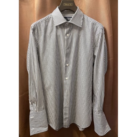 MADE IN JAPAN製 Maker's Shirt 鎌倉 225 Liberty SLIM FIT 長袖ダブルカフスストライプシャツ ネイビー×ホワイト 40-81サイズ