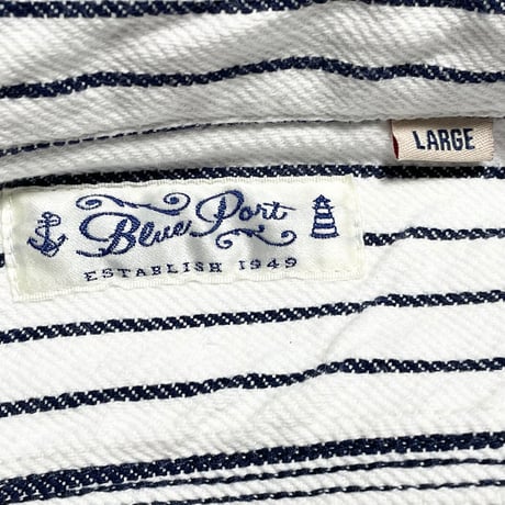 BLUEPORT × HOUSTON UNION MADE CLOTHING 長袖ストライプ柄ネルシャツ ホワイト Lサイズ