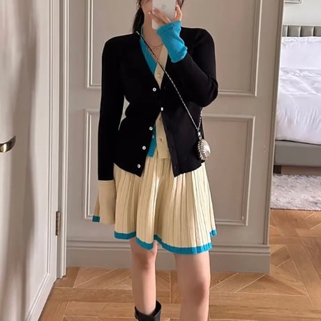 【別売りあり】ブルーラインカーディガン プリーツスカート