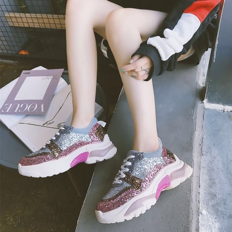 【Pink23.5cm即納】グリッタースニーカー 2色展開