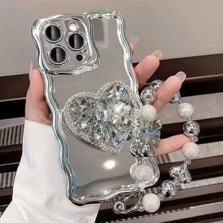 ウェーブエッジシルバーハートiPhoneケース