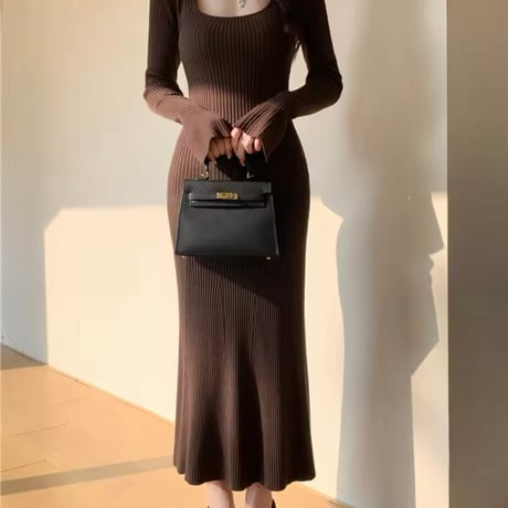 リブニットフィッシュテールワンピース 4色展開