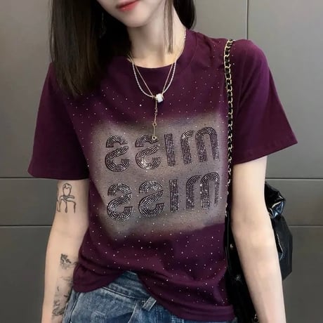 ラインストーンレター Tシャツ 3色展開
