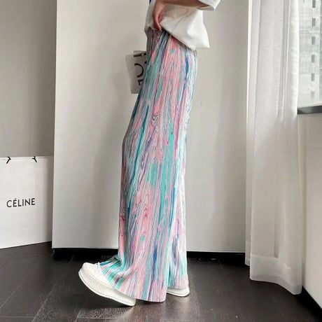 マーブルストライプ リブパンツ 2色展開