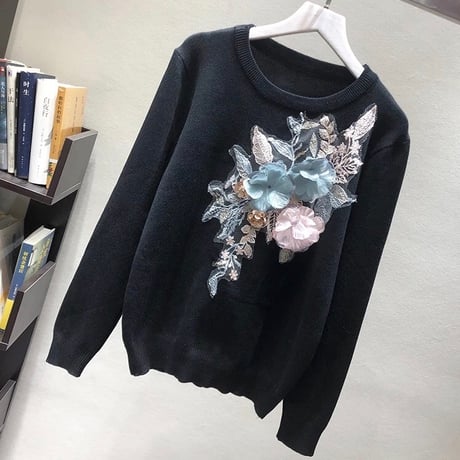 クラシックフラワーワッペンニット 4色展開