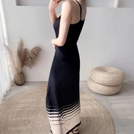 ボーダースルー リブニットワンピース 3色展開