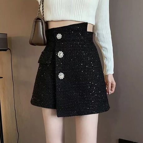 フラワーモチーフ ラメフェイクパンツ 2色展開