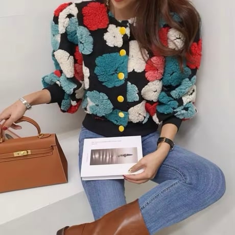 フラワーワッフルカーディガン 3色展開