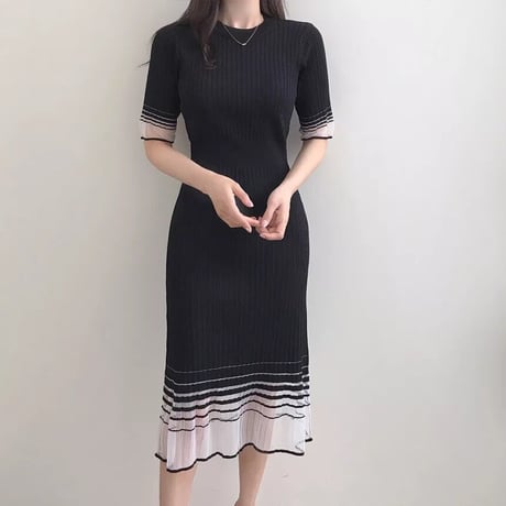 シースルーボーダー サマーリブワンピース 2色展開