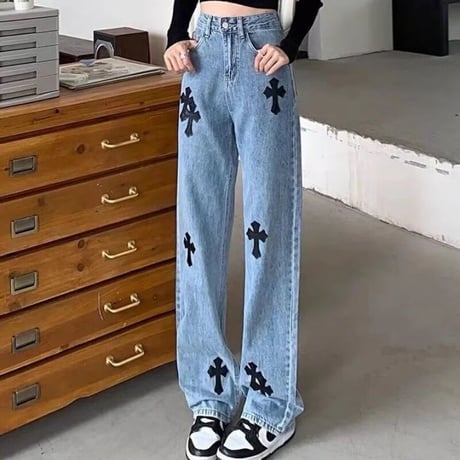 クロス ハイウエストデニムパンツ