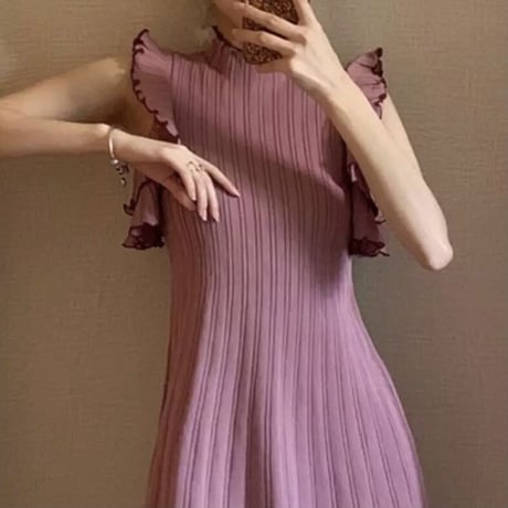 ボリュームフリル ノースリーブワンピース 3色展開