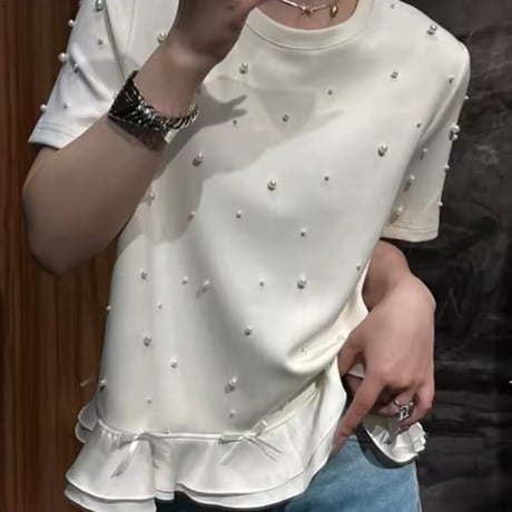 リボンフリルパールTシャツ 2色展開