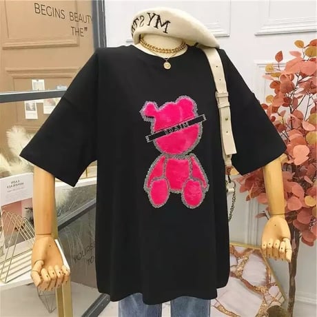 スパンコールベアー オーバーTシャツ 2色展開