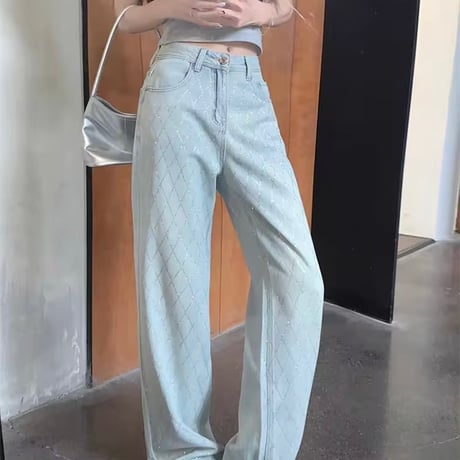 クロスラインストーンデニムパンツ