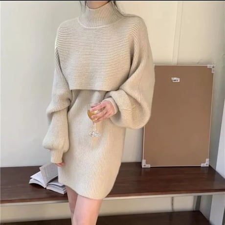 ショートニット ワンピースセット 3色展開