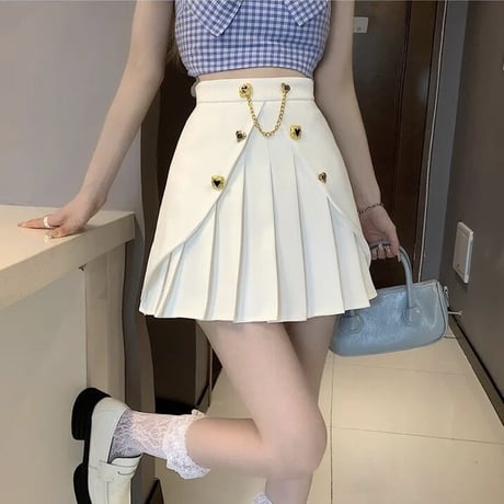 ゴールドチェーンモチーフ プリーツスカート 2色展開