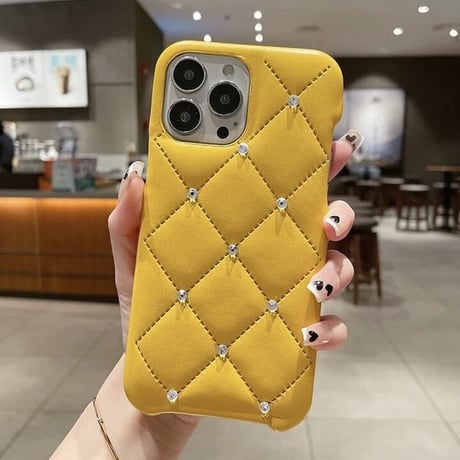【White 14pro即納】クロスキルティング ストーンiPhoneケース 8色展開