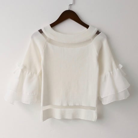 フリルスリーブ シースルートップス 4色展開