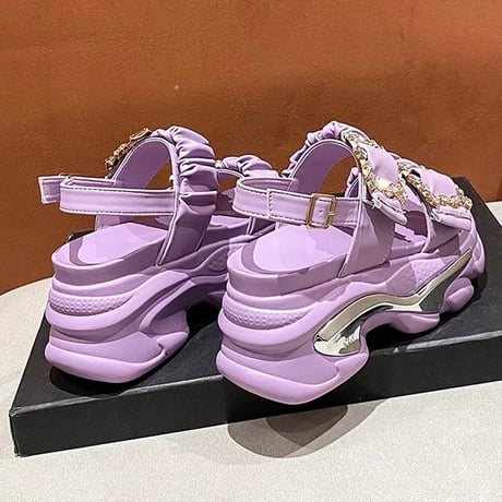 ウェーブシルバー ギャザーストーンサンダル 4色展開