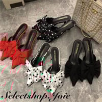 ビッグリボン ポインテッドトゥミュール 4色展開