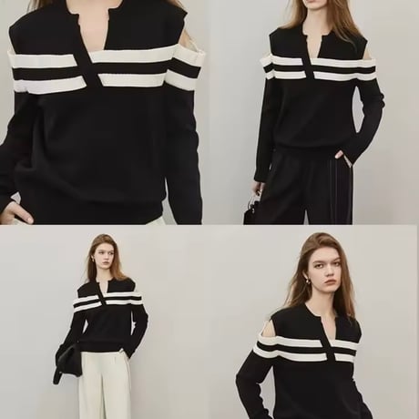 ラインショルダーカットニット 2色展開