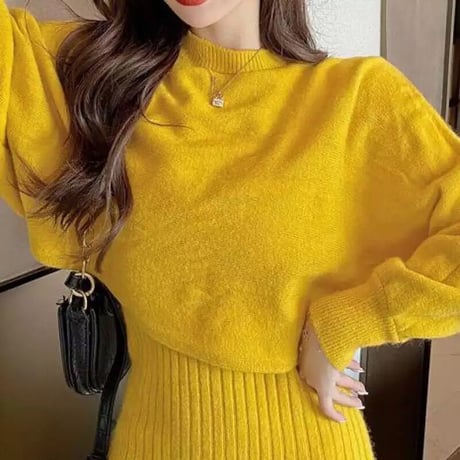 イエローショートニット ワンピースセット