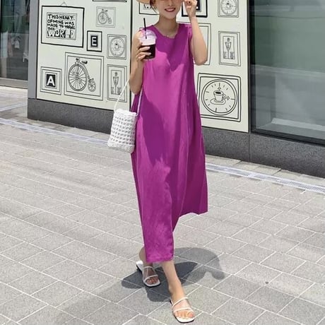 パープル ノースリーブワンピース