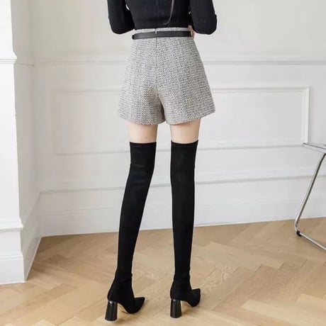 ハイウエスト ワイドレッグショートパンツ
