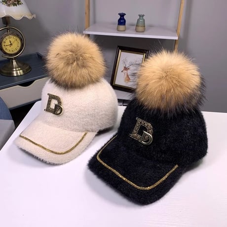 【ファー取り外し可能】ゴールドロゴウールキャップ 5色展開