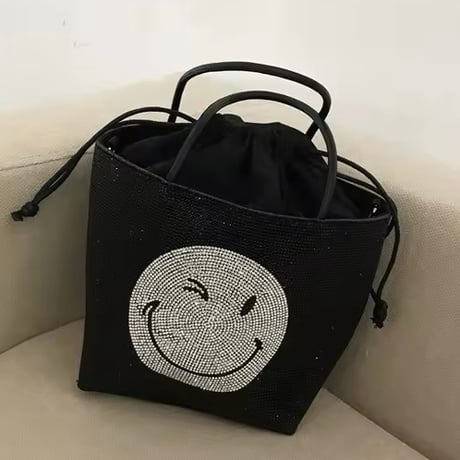 ラインストーンスマイリーバッグ 2色展開