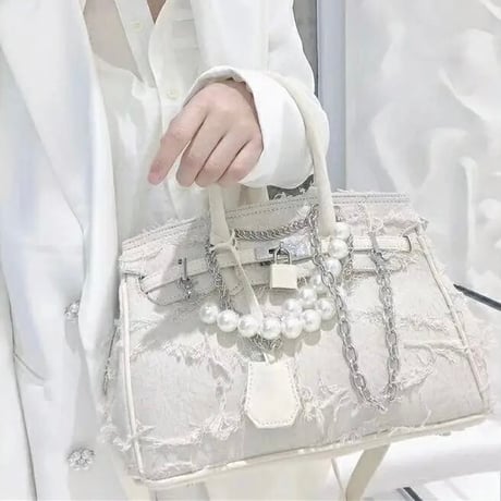 【3サイズ】パールチェーン フリンジバッグ 2色展開