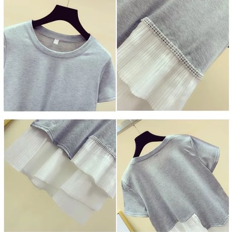パールステッチ シフォン切り替えTシャツ