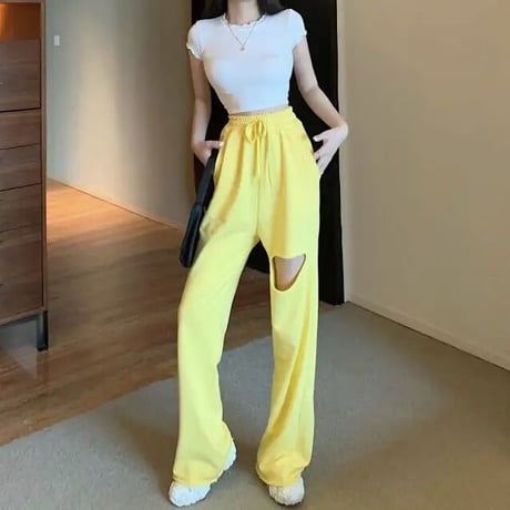 カットアウト ハイウエストスウェットパンツ 4色展開