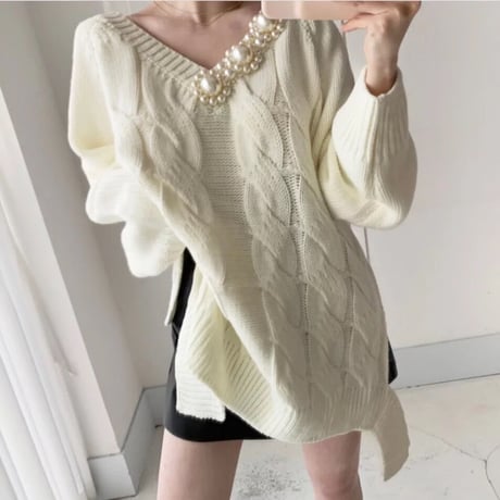 サイドパール ツイストニット 2色展開