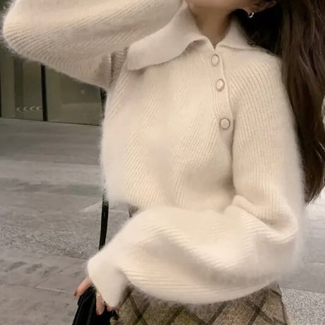 フラップカラー モヘアニット 2色展開
